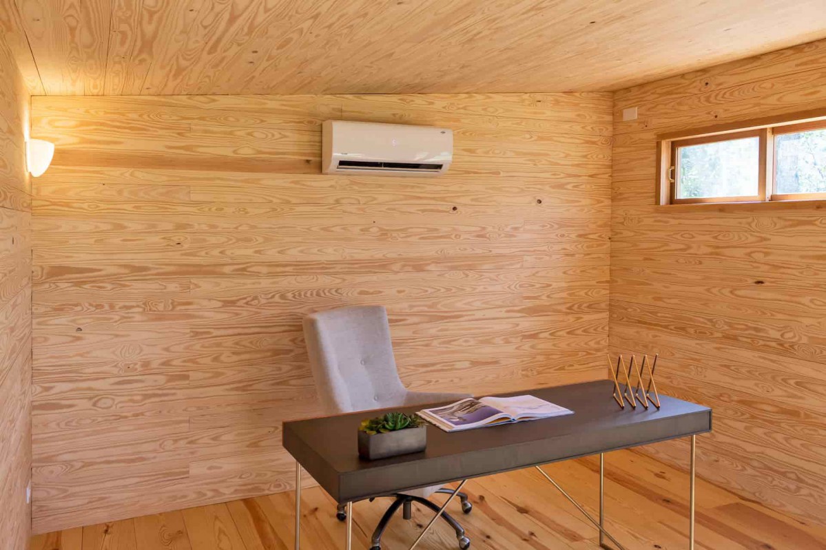 Backyard cedar urban studio home studio design 12' x 14' with ample interior space as seen from inside. Id number 5750.