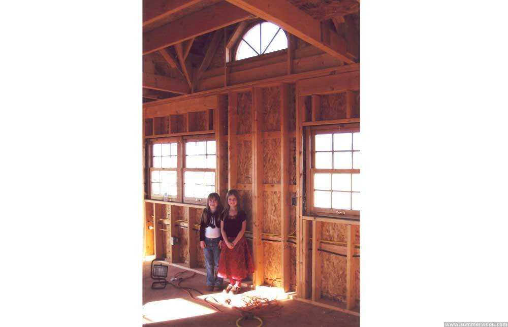 Cedar breckenridge cabin design 14x24 with deluxe single door in a backyard seen from the interior. ID number 2839.
