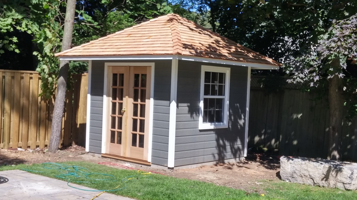 Backyard sonoma garden shed plan 8x8 with french double doors front. ID number 5517-1