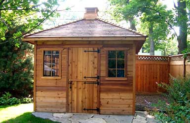 Sonoma Garden shed plan 10x10 with rough cedar seen fron the front. ID number 4436-4