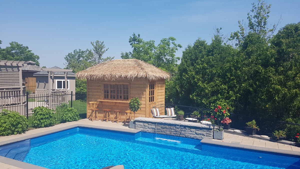 Sonoma pool cabana idea 7x12 with rough cedar channel siding seen from the front. ID number