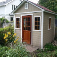 Canexel Palmerstone Shed design 8' x 8' in the backyard with a single door in the front. ID number 5722