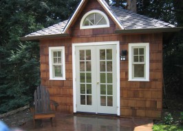 Sonoma backyard studio design 12x14 with cedar shingle sidings in a backyard seen from the front2. ID number 4130-3