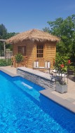 Sonoma pool cabana idea 7x12 with rough cedar channel siding seen from the front2. ID number