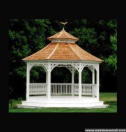 Victorian gazebo plan 14' in outdoor with omit railings seen from front.ID number 2932-3.