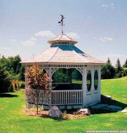 Victorian gazebo design 16' in outdoor with weathervanes seen from front.ID number 3440-1.