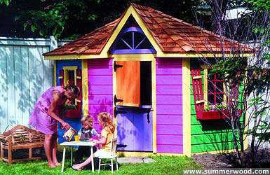Cedar petite pentagon playhouse design 8ft with flower box in the outdoor. ID number 2805-207.