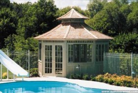 San cristobal gazebo design 14 ft with cupola beside a pool. ID number 2697.