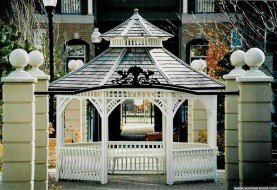 Victorian gazebo plan 12' in driveway with floors seen from front.ID number 3446-1.